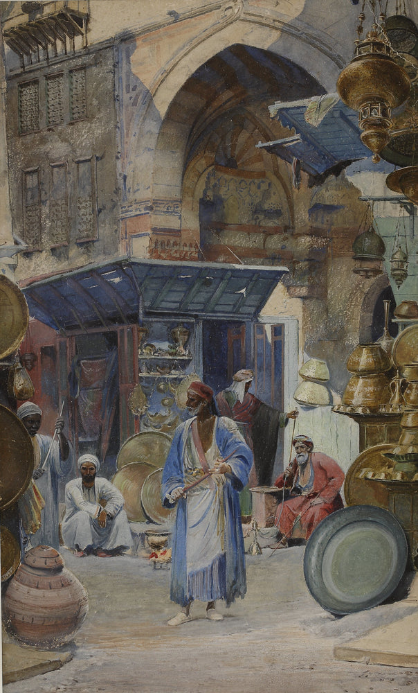 Circle of Carl Haag Watercolor 'A Busy Morning in the Bazaar'