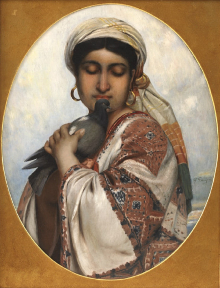Oriental girl with a dove Oil on canvas by Polydore Beaufaux