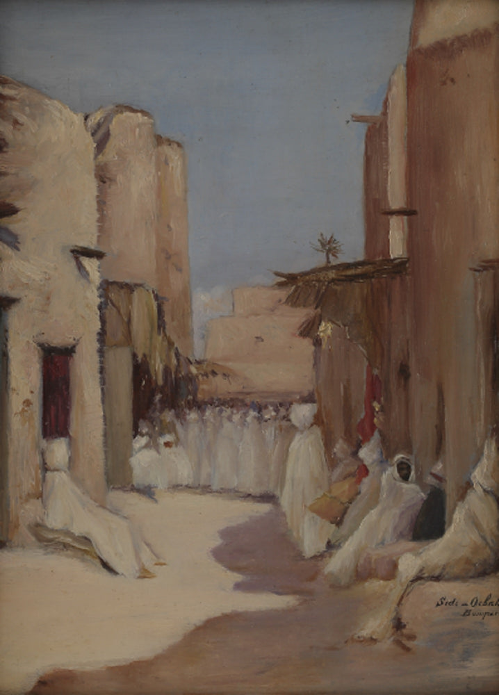 Ruelle à Sidi Ocbah animée Oil on panel by Maurice BOMPARD