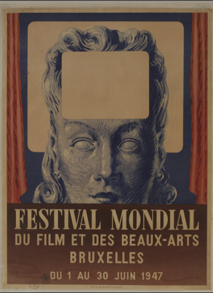 Festival mondial du Film et des Beaux-Arts Lithographie et offset en bleu, rouge, rose et brun by Rene Magritte
