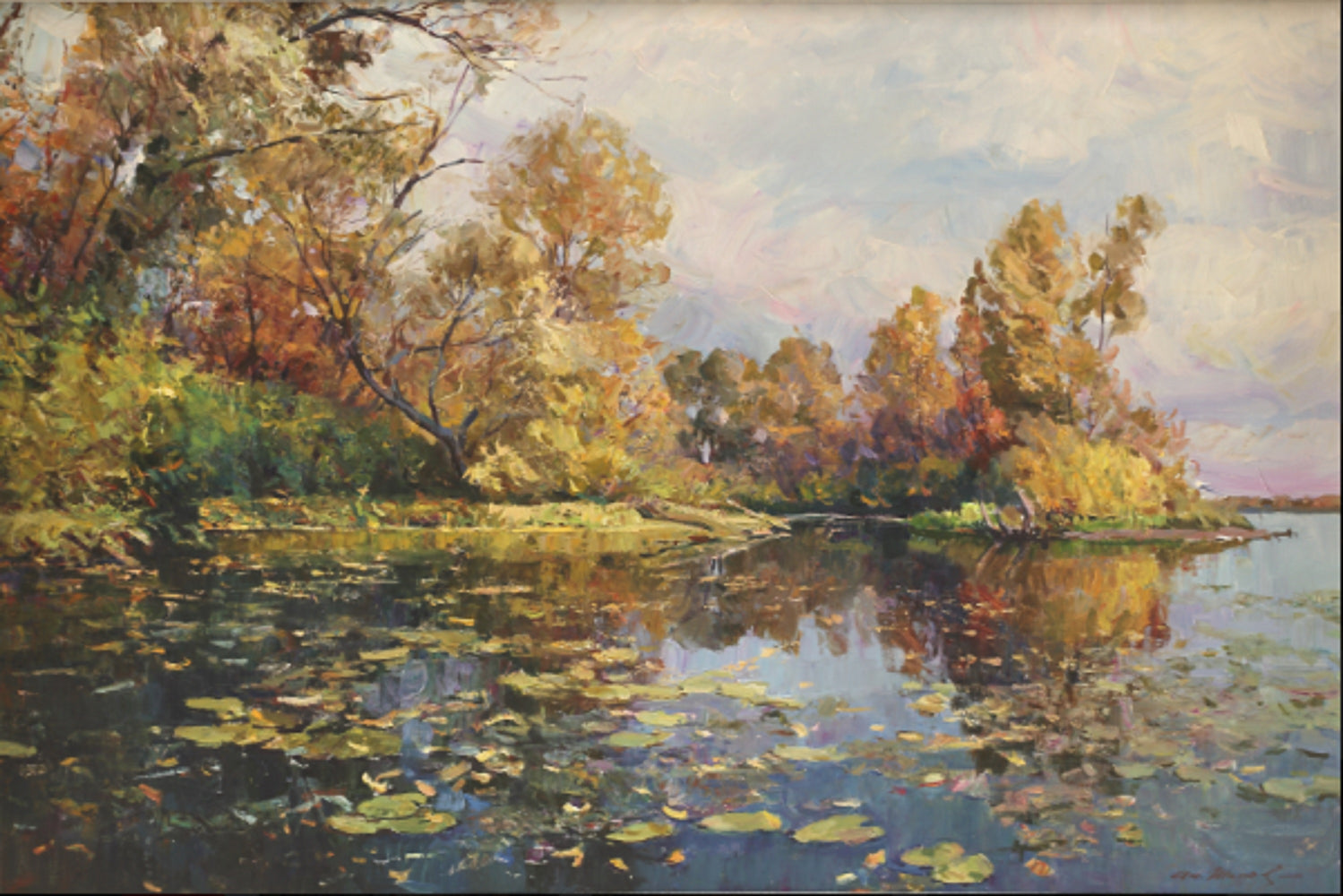 Autumnal lake Oil on canvas by Anatoly Shapovalov