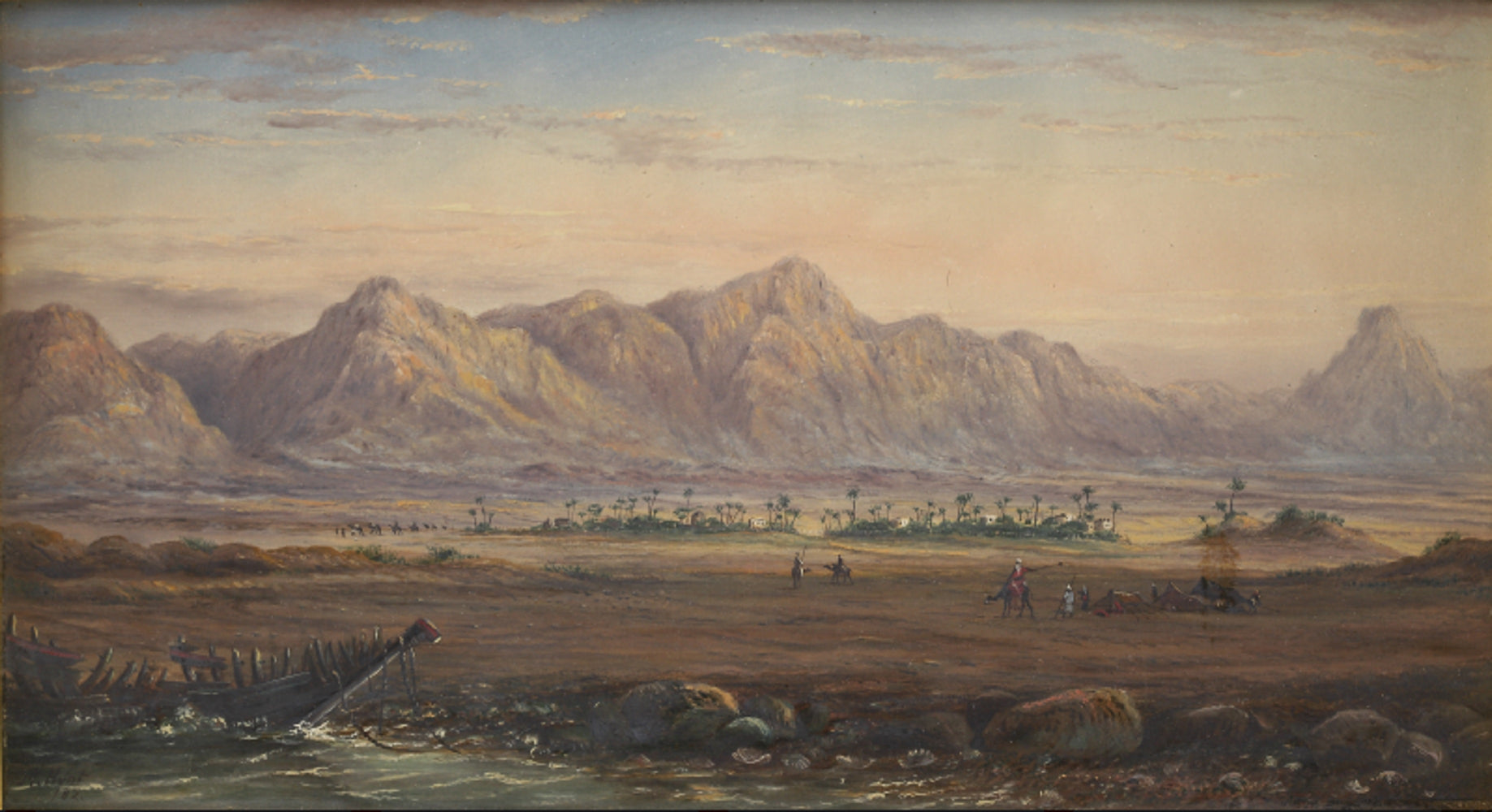An Arab encampment before the walls of Moses Oil on canvas by Howard M. Hunt 