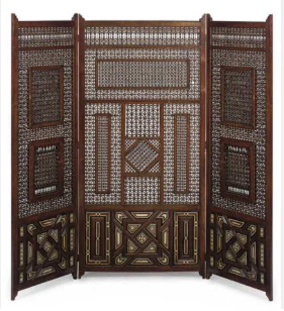 IVORY INLAID WOOD by  A LARGE SYRIAN IVORY INLAID WOOD SCREEN