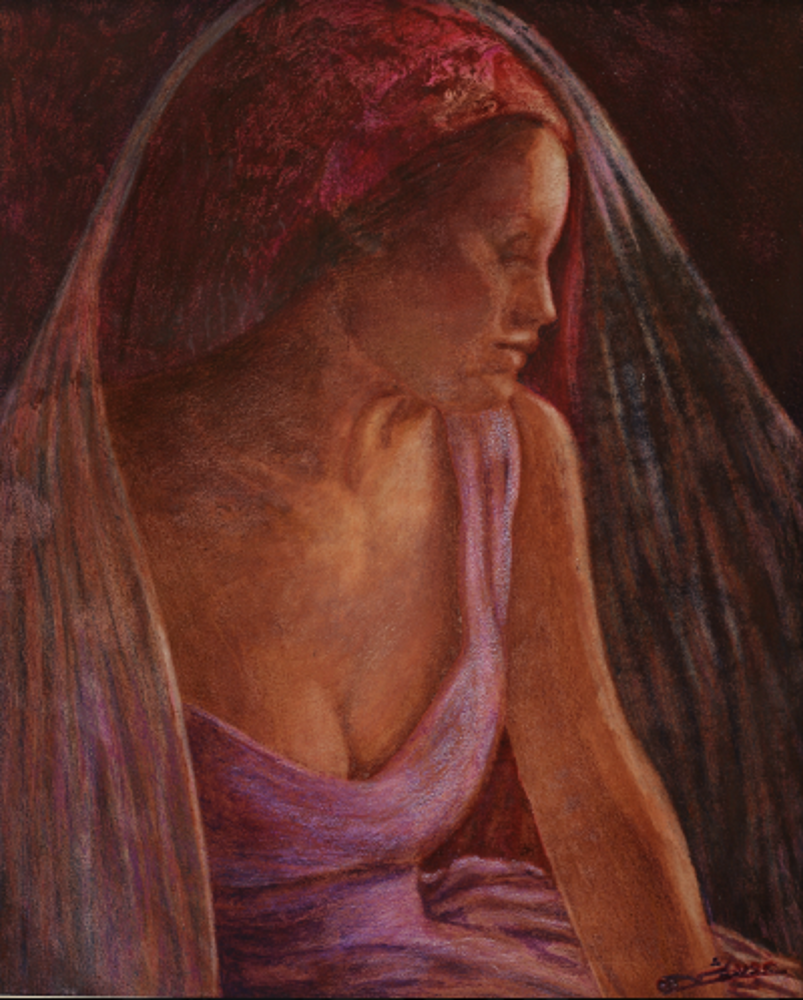 A bride Oil and mixed media on canvas by Issam Darwish