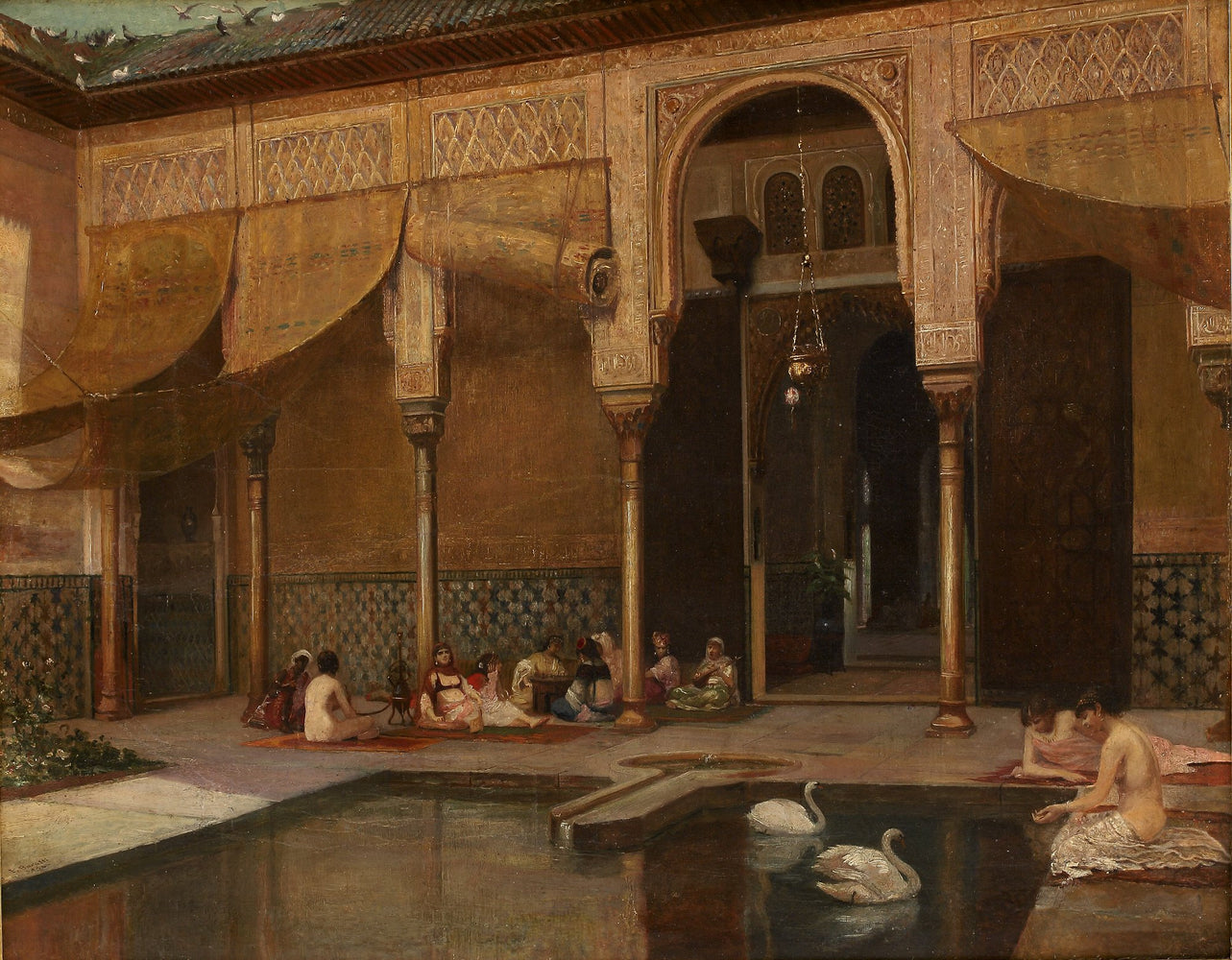 Filippo Baratti Oil Painting 'Feeding Swans in the Harem' on Canvas